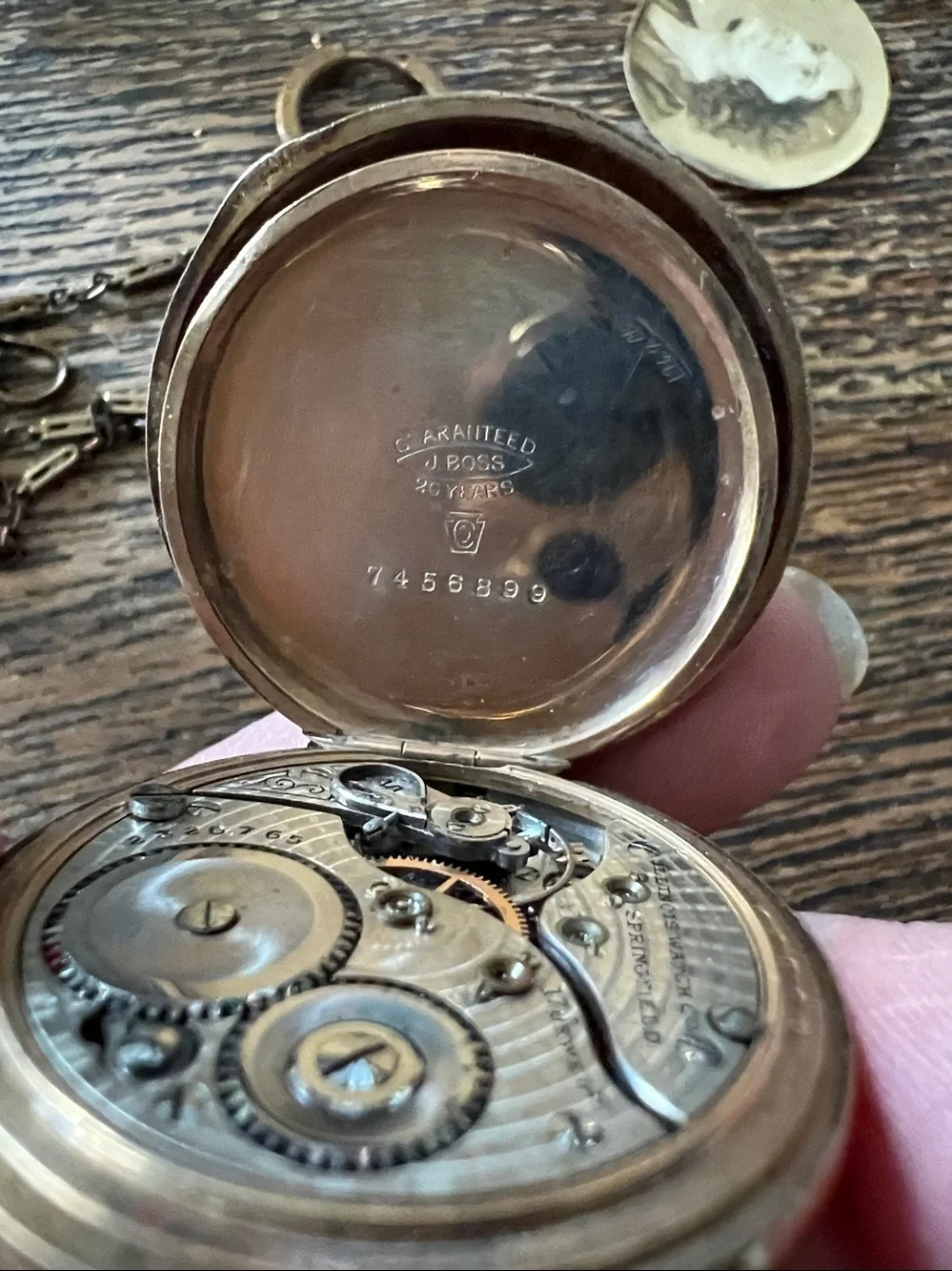 Antique Illinois Springfield gold filled pocket watch chain Keystone 17 jewels
